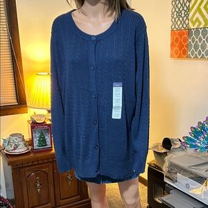 Laura Scott Women's Navy Blue Cardigan Sweater 20/22W